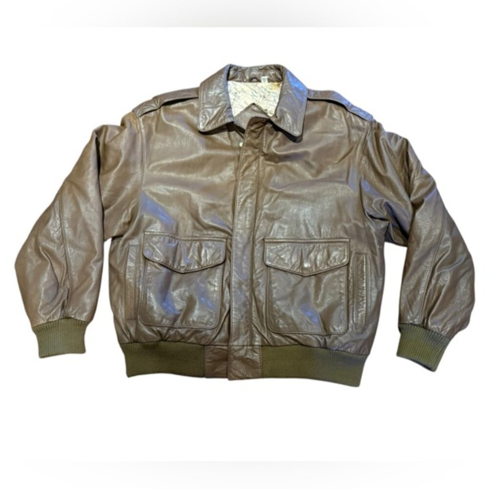 Preston York Men's Size Medium Brown Leather Bomber jacket